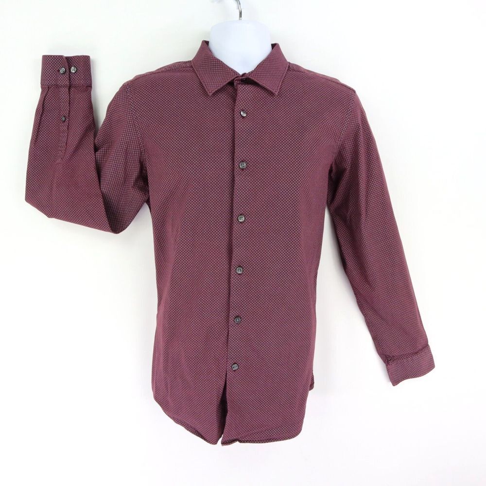 Apt. 9 Dress Shirt Premier Flex Mens Size 16.5 x 33 Purple Geometric Long Sleeve